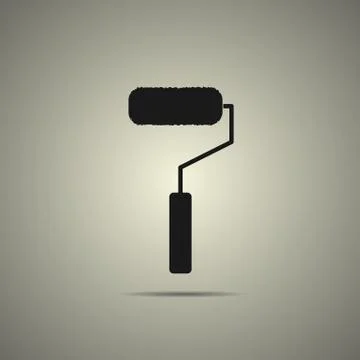 Roller brush icon in flat black and white style Stock Illustration