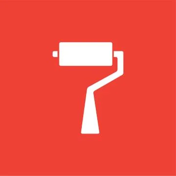 Roller Brush Icon On Red Background. Red Flat Style Vector Illustration Stock Illustration