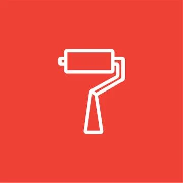 Roller Brush Line Icon On Red Background. Red Flat Style Vector Illustration Stock Illustration