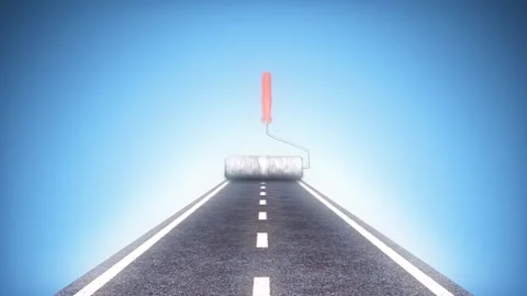 Roller Brush Painting the Road Stock Footage 249614982