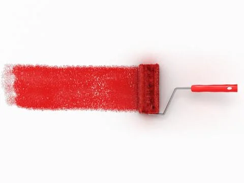 Roller brush with red paint track mockup. Creative, decorating and renovati.. Stock Illustration