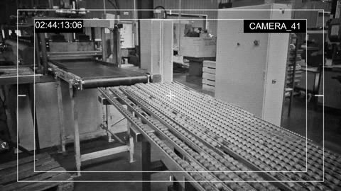 Roller casting system feeds sheet metal. The camera is monitoring Video stock 108603257
