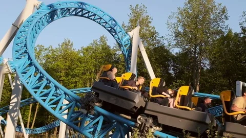 Roller coaster in an amusement park Stock Footage 91608117