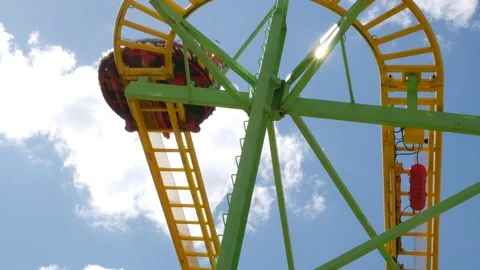 Roller coaster at amusement park. View from the bottom of the rails. Stock Footage 88622365