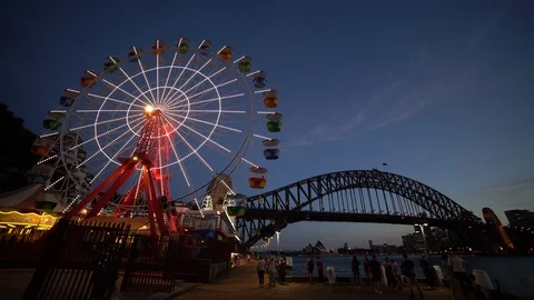 Roller coaster and bridge in Sydney, Australia Stock Footage 98937501