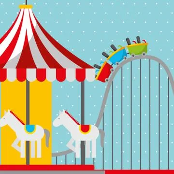 Roller coaster and carousel carnival fun fair festival Stock Illustration