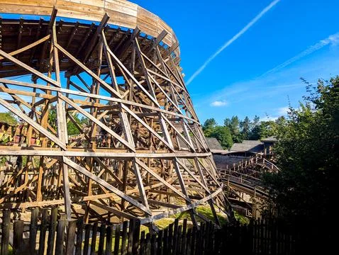 Roller Coaster Attractions At A Theme Park On A Sunny Day Stock Photos