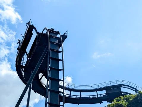 Roller Coaster Attractions At A Theme Park On A Sunny Day Stock Photos