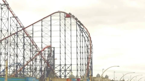 Roller Coaster at Blackpool Pleasure Beach Amusement Theme Park Ride Stock Footage 73368498