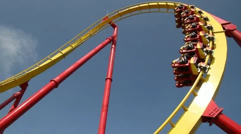 Roller coaster with blue sky (slow motion ) Video stock 11977999