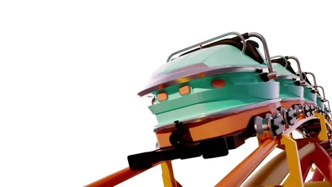 Roller coaster car climbing steep track during high speed amusement ride. Stock Footage 346394401