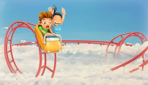 Roller coaster in the clouds, vector background Stock Illustration