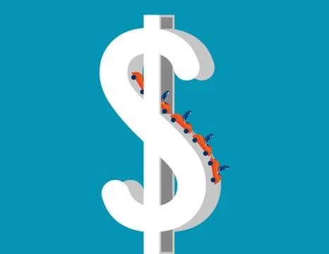 Roller coaster on dollar sign depicting up and downs of business. Concept bus Stock Illustration