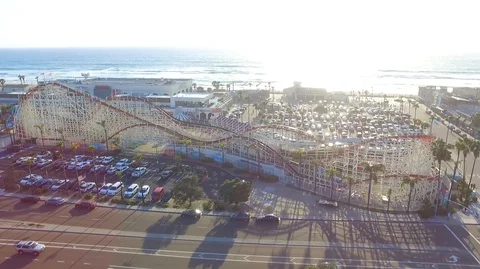 Roller Coaster Drone Sillhouetted Sunset Stock Footage 85946725