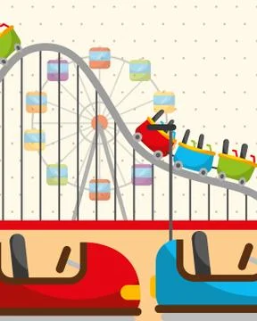 Roller coaster ferris wheel and bumper cars carnival fun fair festival Stock Illustration