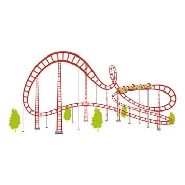 Roller coaster in flat design. Amusement park extreme attraction with loop... Stock Illustration