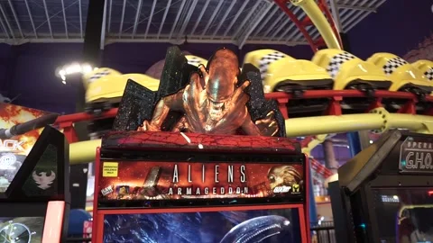 Roller Coaster Flying above Machine Game Stock Footage 140172959