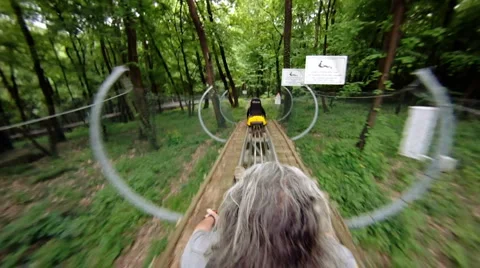 Roller coaster in forest (forward) Stock Footage 5610047