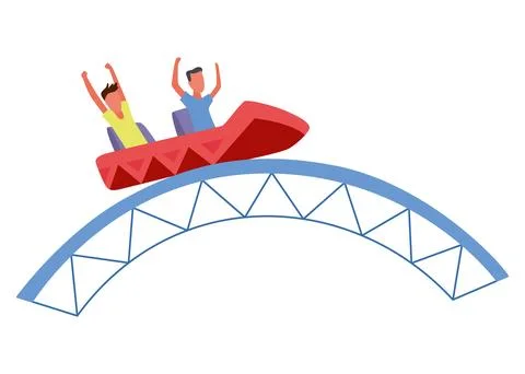 Roller coaster happy people. Rollercoaster. Friends riding in amusement park Stock Illustration