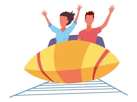 Roller coaster happy people. Rollercoaster. Friends riding in amusement park Stock Illustration