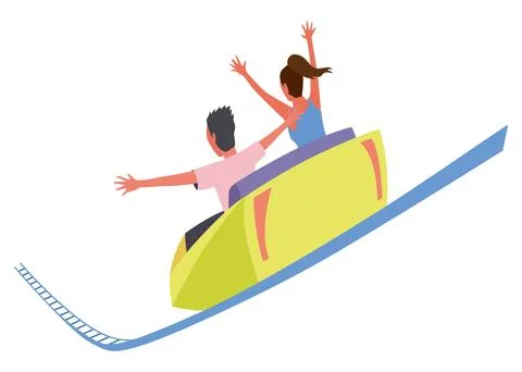 Roller coaster happy people. Rollercoaster. Friends riding in amusement park Stock Illustration