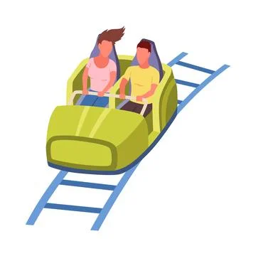 Roller coaster happy people. Rollercoaster. Friends riding in amusement park 스톡 일러스트
