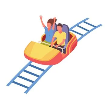 Roller coaster happy people. Rollercoaster. Friends riding in amusement park Stock Illustration