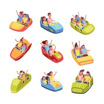 Roller coaster happy people. Rollercoaster. Friends riding in amusement park 库存插图