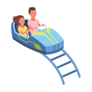 Roller coaster happy people. Rollercoaster. Friends riding in amusement park Stock Illustration