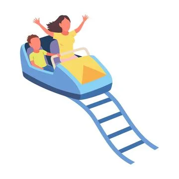 Roller coaster happy people. Rollercoaster. Friends riding in amusement park イラスト素材