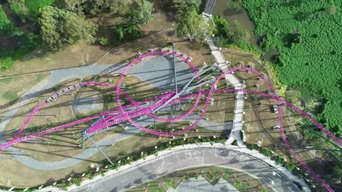 Roller Coaster High Angle Aerial Gold Coast Stock Footage 345825133