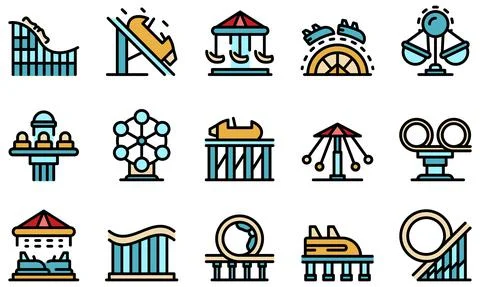 Roller coaster icons set vector flat Illustrazione stock
