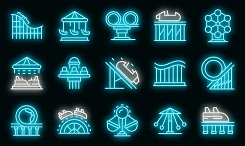 Roller coaster icons set vector neon Illustrazione stock