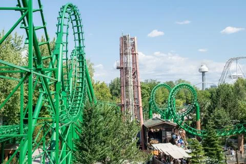 Roller coaster at the largest amusement park in Italy. Stock Photos