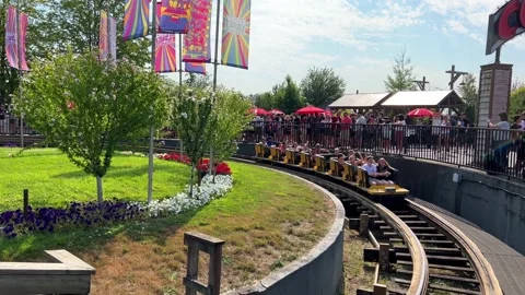 Roller coaster leisure park for children and adults swings and attractions Stock Footage 207181759
