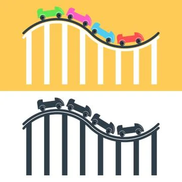 Roller coaster logo or icon set multicolored and black and white flat illustr Stock Illustration