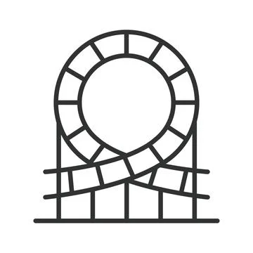 Roller coaster loop icon in line design. Roller coaster, loop, amusement park Иллюстрация