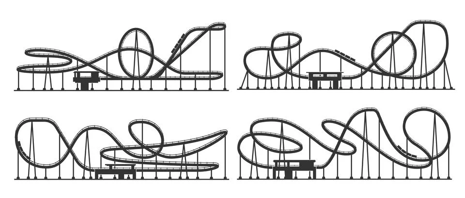 Roller coaster loop, rollercoaster silhouette Stock Illustration