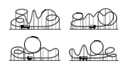 Roller coaster loop silhouette in amusement park Stock Illustration