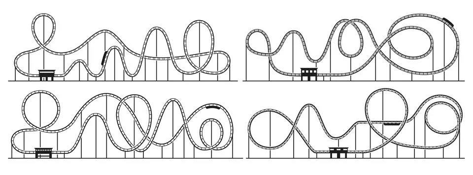 Roller coaster loop silhouette, amusement park Stock Illustration