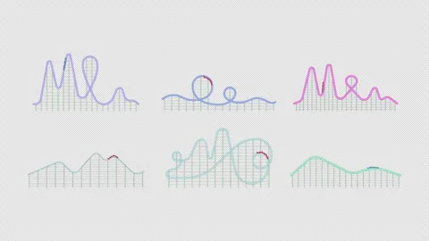 Roller coaster with loops and tracks 2D cartoon animation pack Stock Footage 347075893
