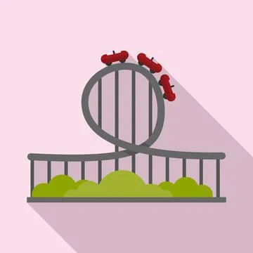 Roller coaster park icon, flat style Stock Illustration
