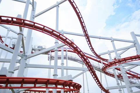 Roller coaster rail loop over cloudy sky Foto stock