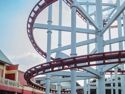 Roller coaster rail in theme park Stock Photos