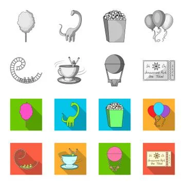 Roller coaster ride, balloon with basket, caruelle cup, ticket to the entrance Stock Illustration