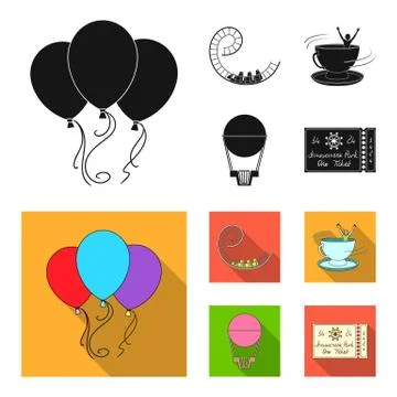 Roller coaster ride, balloon with basket, caruelle cup, ticket to the entrance Stock Illustration
