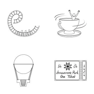 Roller coaster ride, balloon with basket, caruelle cup, ticket to the entrance Stock Illustration