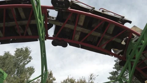Roller coaster ride in the park. 4K. Stock Footage 159824467