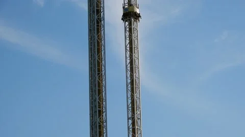 Roller Coaster Sky Ride Tower Ascending With People On It Stock Footage 225577351