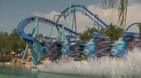 Roller Coaster Splashing Through Water with Screaming Passengers Video stock 23718928